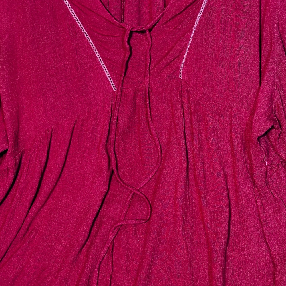 Westport Women's 1X Red Boho Red Peasant Blouse Tie Neck Ruffle Sleeve Comfort - Picture 8 of 16